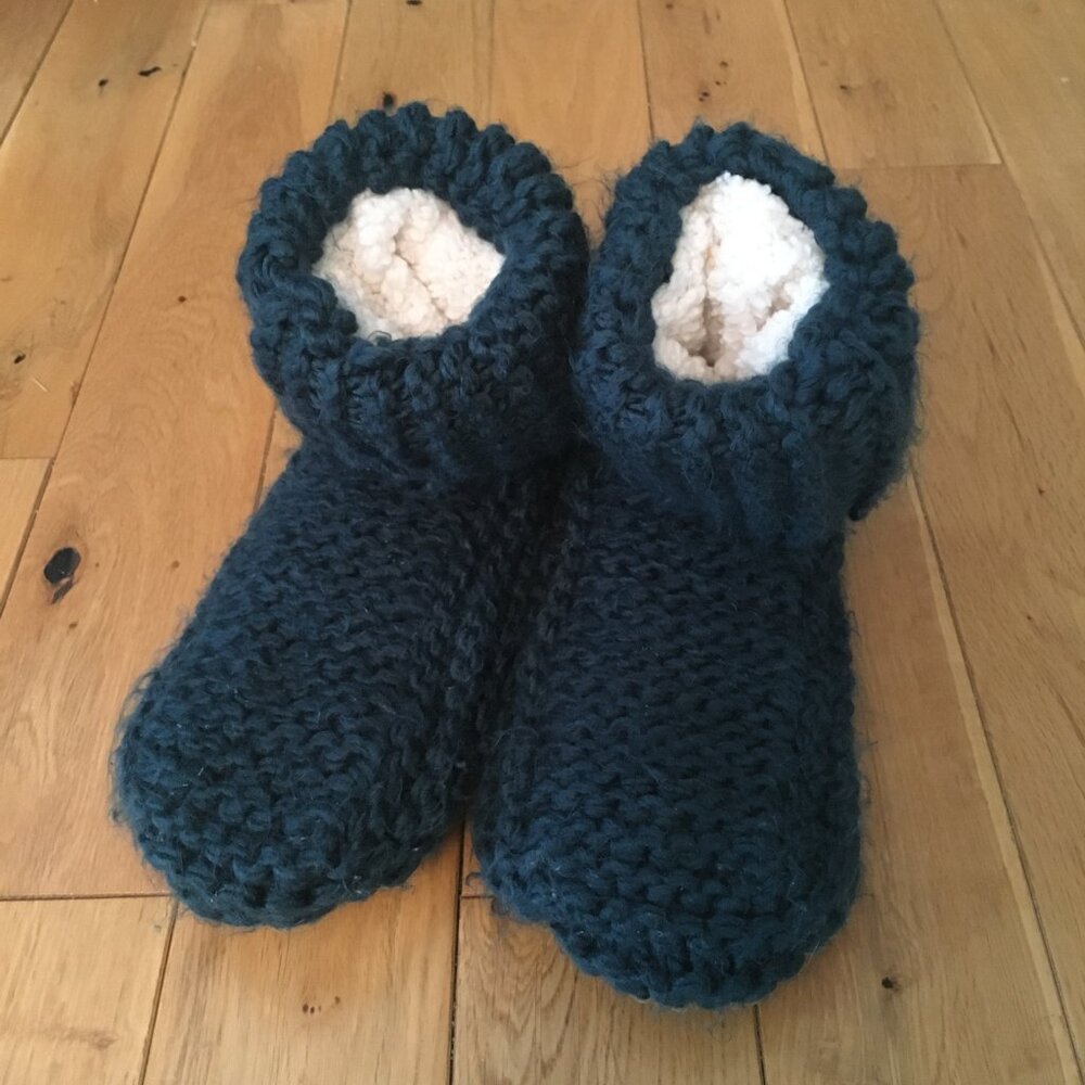 Indigo Cozy Teal Chunky Knit Fleece Lined Reading Socks Large Slipper Socks EUC